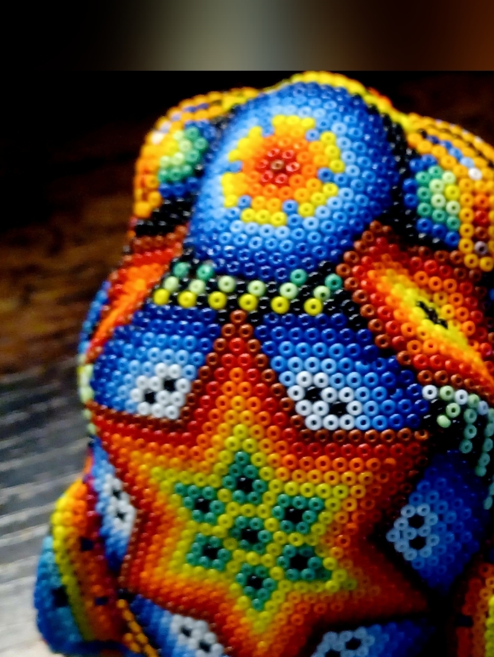 Huichol Tribe Beaded Jaguar Head Sculpture - Picture 2 of 4